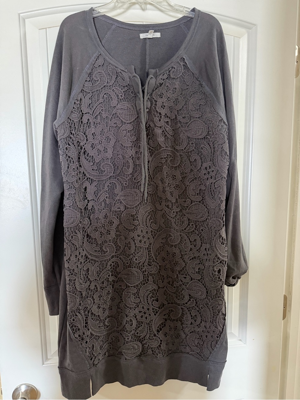 Maurices Lace-Front Long Sleeve Dress in Dark Gray
